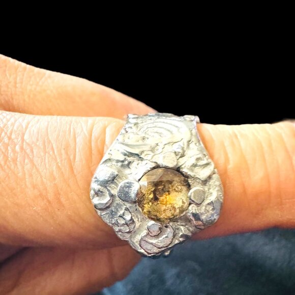 Repurposed Silver-Plated Spoon Ring With Intricate Boho Metalwork & 6MM Citrine - Picture 6 of 14